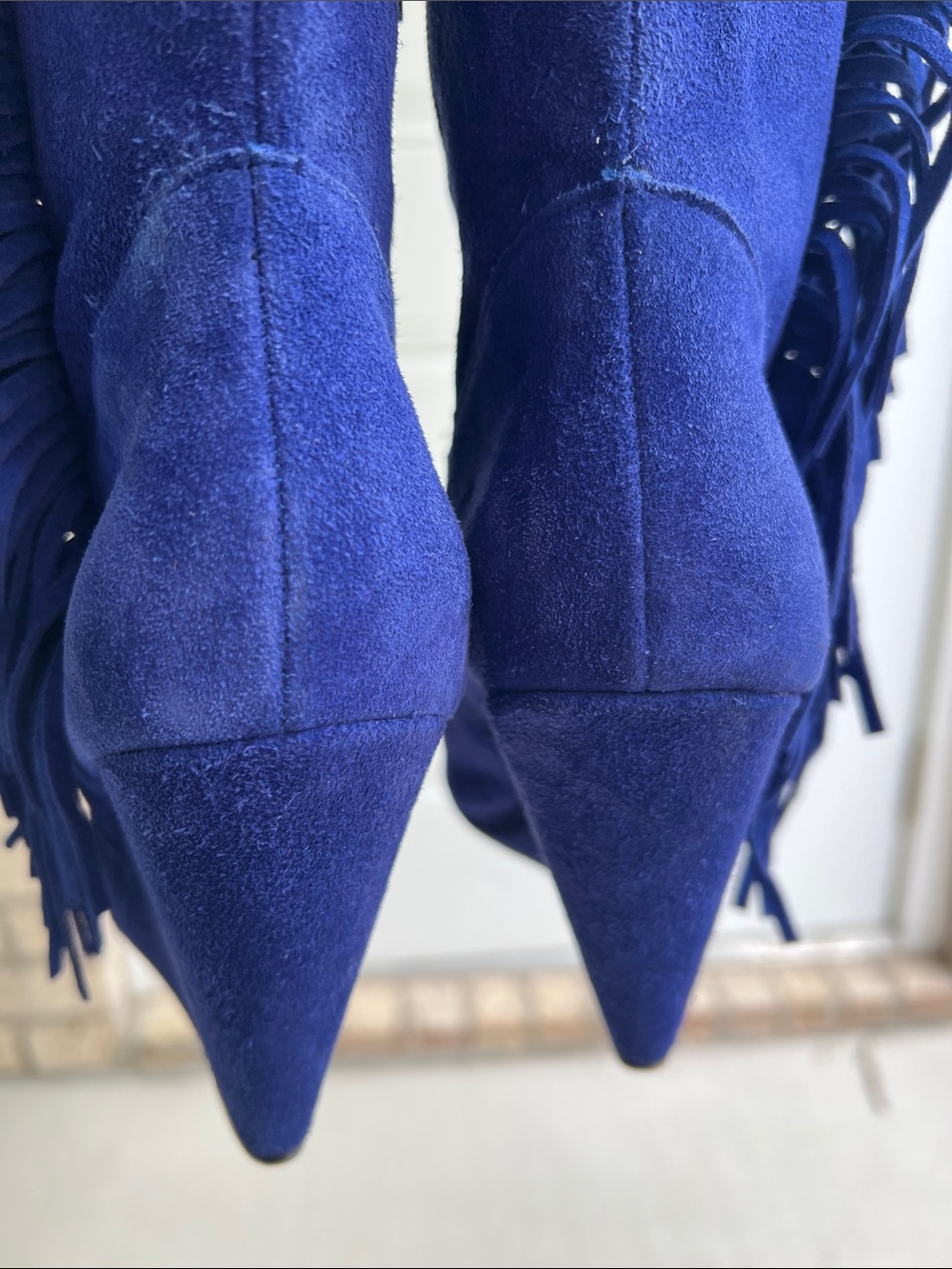 Betsey Johnson Zohara Royal Blue Suede Fringe Boho Knee Boots Size 8.5 - Picture 6 of 13
